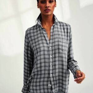 Frank & Eileen Eileen Shirt Gray White Windowpane Plaid Button Up 100% Modal L